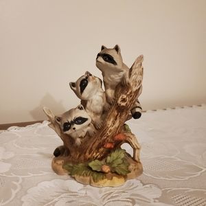 Vintage Home Interiors Homco Porcelain Ceramic Gray Raccoons Figurine